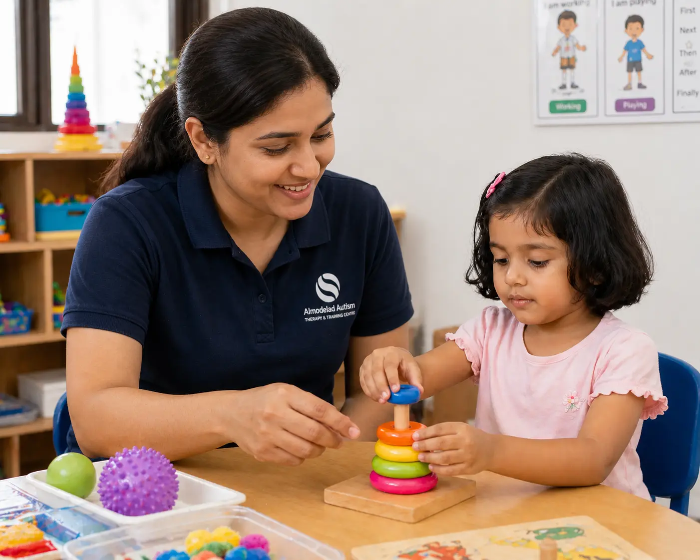 Children engaged in play therapy and sensory development activities